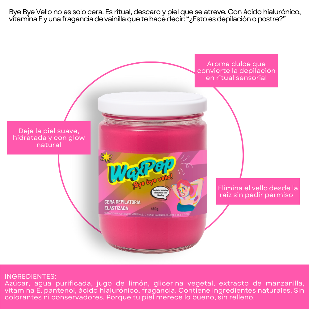 WaxPop Bye Bye Vello – Cera Depilatoria de Azúcar 500g